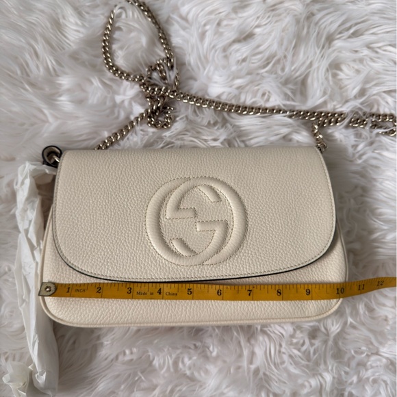 NEW Gucci Soho Off White Leather‎ Handbag Crossbody Clutch Ivory Made in Italy - Picture 15 of 16